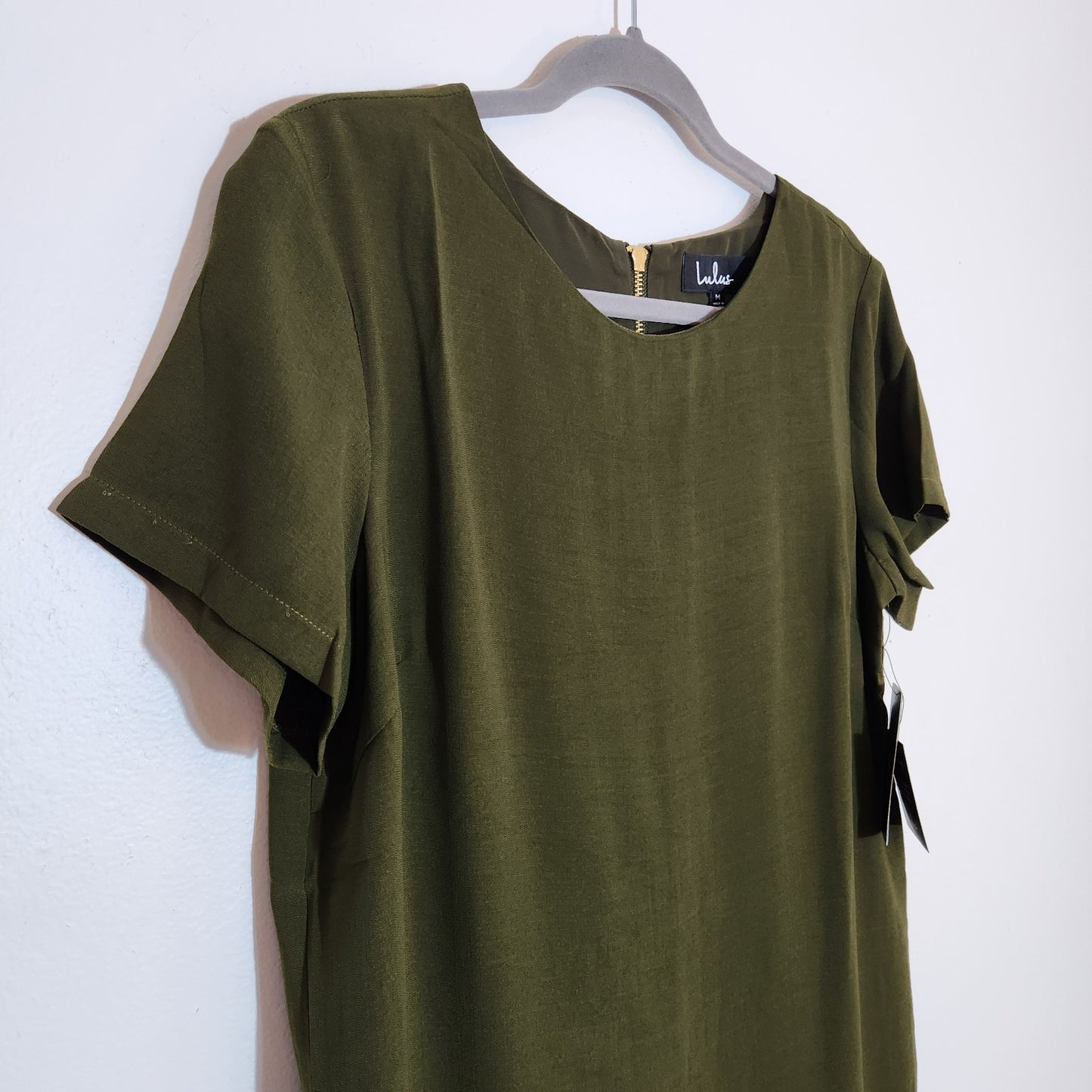 Lulus Olive Green Mini Short Sleeve Shift Dress Size Medium NWT