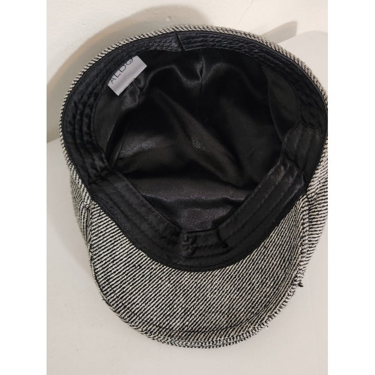 Aldo Mens Black and White Textured Wool Blend Newsboy Hat One Size
