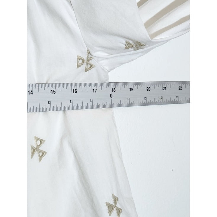 Time and Tru White and Tan Embroidered Boho Peasant Blouse Size XS 0-2
