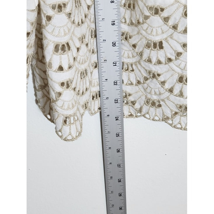 Time and Tru White and Tan Embroidered Boho Peasant Blouse Size XS 0-2
