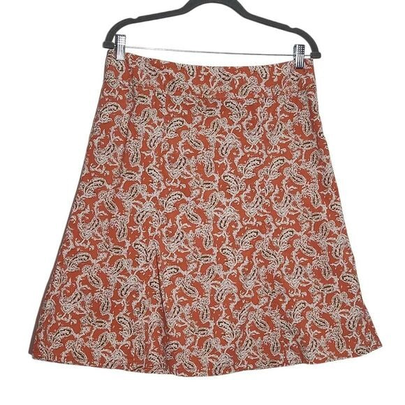 Eddie Bauer Coral Paisley Print A-Line Skirt Size 8 Petite Preppy Paisley Skirt