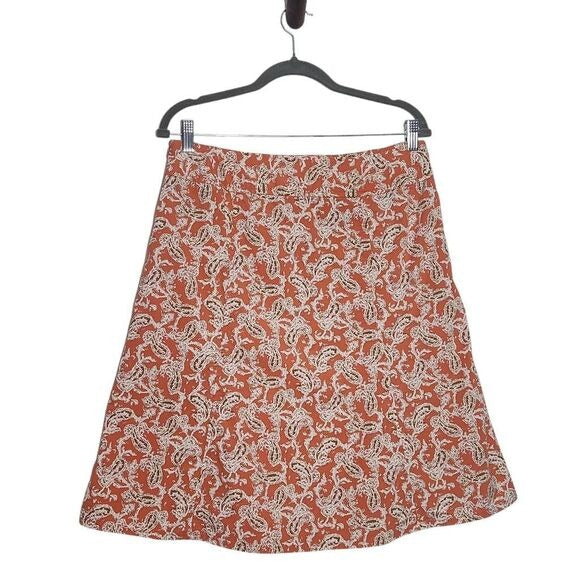 Eddie Bauer Coral Paisley Print A-Line Skirt Size 8 Petite Preppy Paisley Skirt