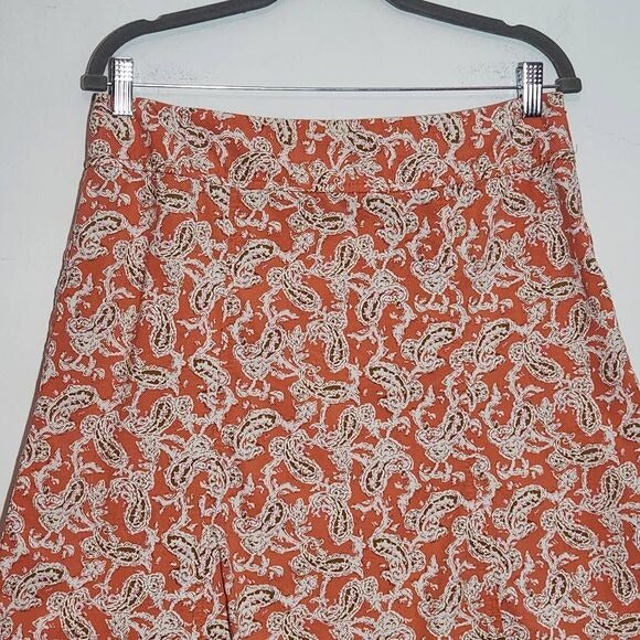 Eddie Bauer Coral Paisley Print A-Line Skirt Size 8 Petite Preppy Paisley Skirt