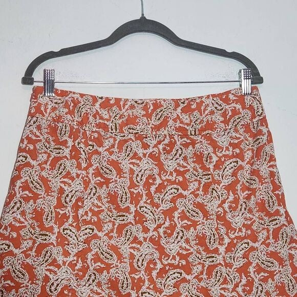 Eddie Bauer Coral Paisley Print A-Line Skirt Size 8 Petite Preppy Paisley Skirt