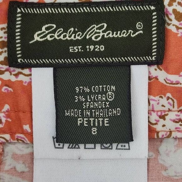 Eddie Bauer Coral Paisley Print A-Line Skirt Size 8 Petite Preppy Paisley Skirt