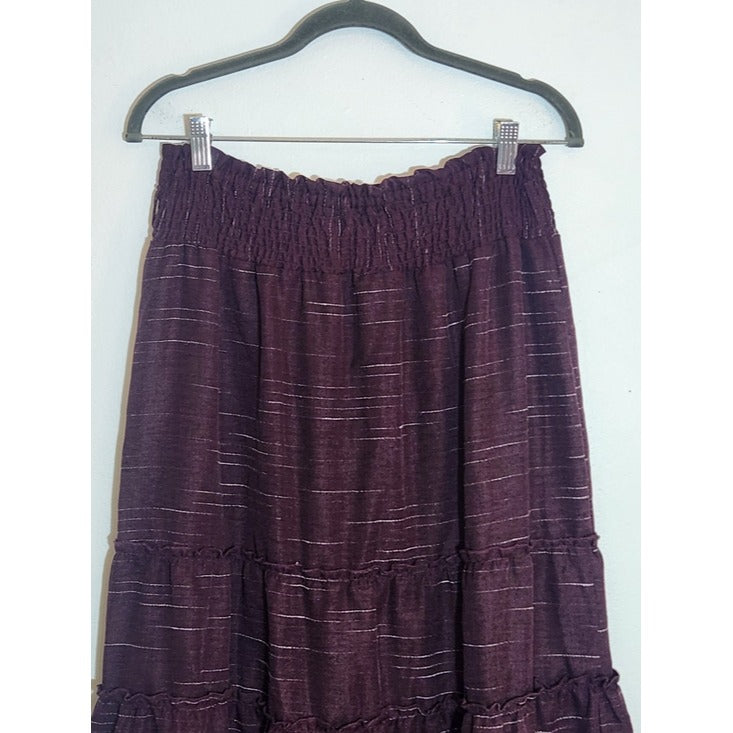 Deja Bleu Premium Eggplant Purple Tiered Peasant Maxi Skirt Size Medium
