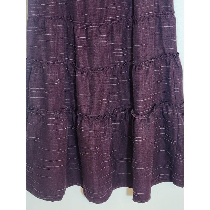 Deja Bleu Premium Eggplant Purple Tiered Peasant Maxi Skirt Size Medium