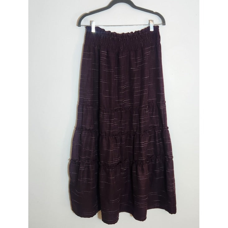Deja Bleu Premium Eggplant Purple Tiered Peasant Maxi Skirt Size Medium