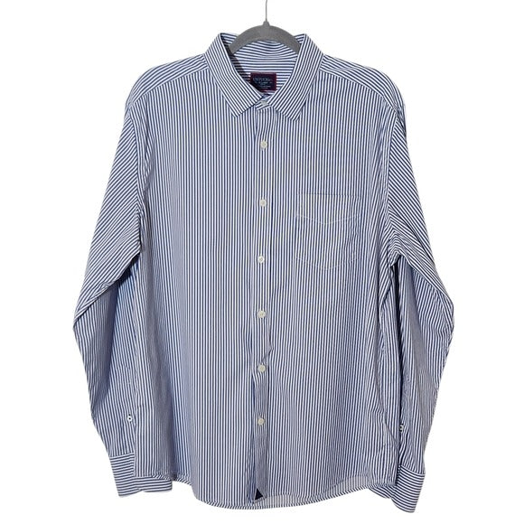 UNTUCKit Men’s Blue and White Stripe Slim Fit Button-Down Shirt Size XL