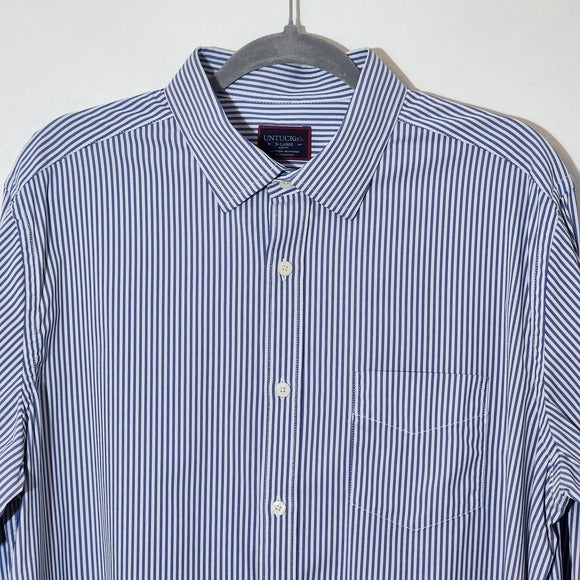UNTUCKit Men’s Blue and White Stripe Slim Fit Button-Down Shirt Size XL