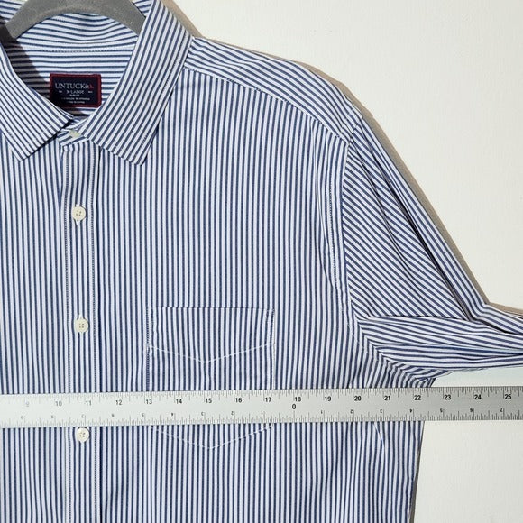 UNTUCKit Men’s Blue and White Stripe Slim Fit Button-Down Shirt Size XL