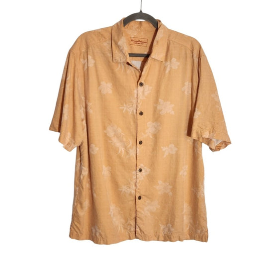 Tommy Bahama Light Orange Silk Floral Button-Down Shirt Size Large