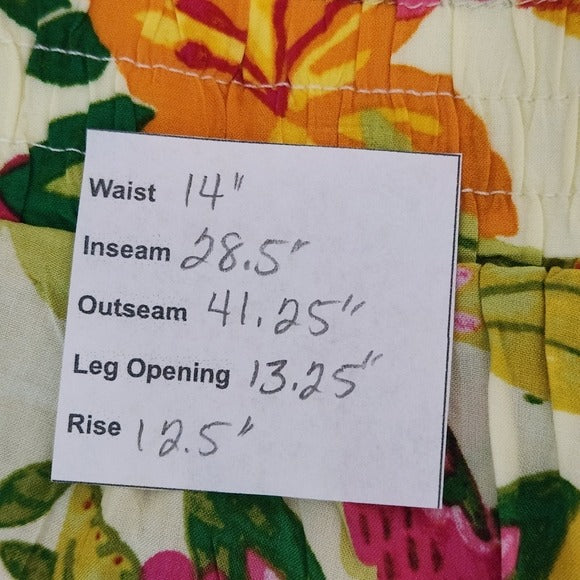 Rose + Olive Yellow Tropical Print Wide-Leg Pants Size Medium New