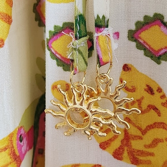 Rose + Olive Yellow Tropical Print Wide-Leg Pants Size Medium New