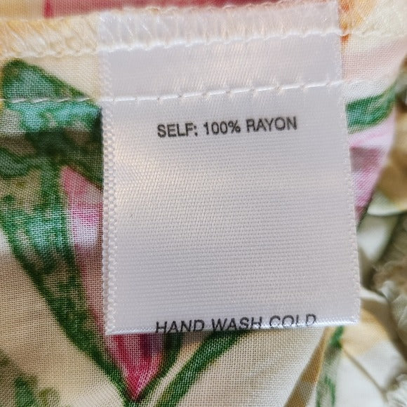 Rose + Olive Yellow Tropical Print Wide-Leg Pants Size Medium New