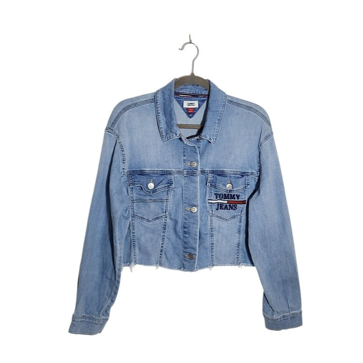 Tommy Hilfiger Womens Light Wash Cropped Denim Jacket Size Medium