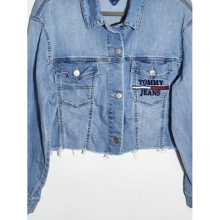 Tommy Hilfiger Womens Light Wash Cropped Denim Jacket Size Medium