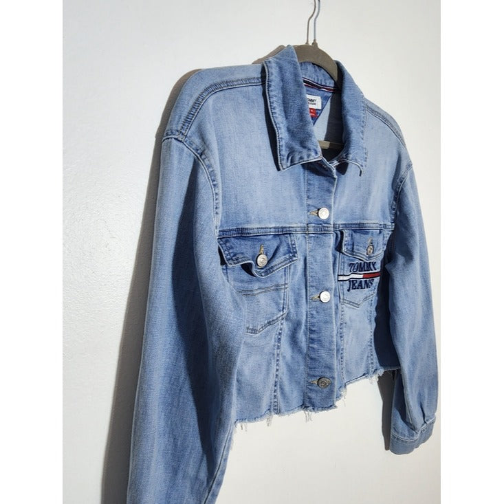 Tommy Hilfiger Womens Light Wash Cropped Denim Jacket Size Medium