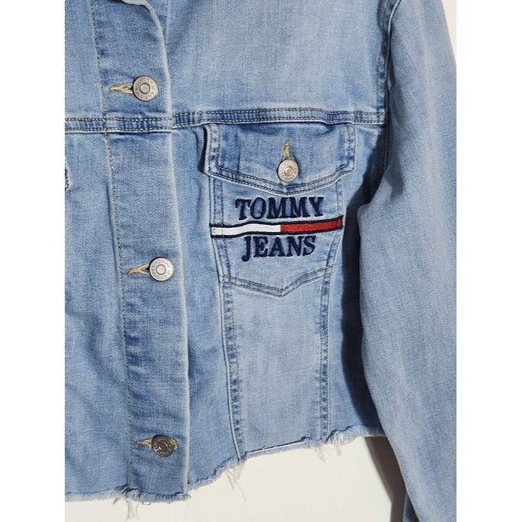 Tommy Hilfiger Womens Light Wash Cropped Denim Jacket Size Medium