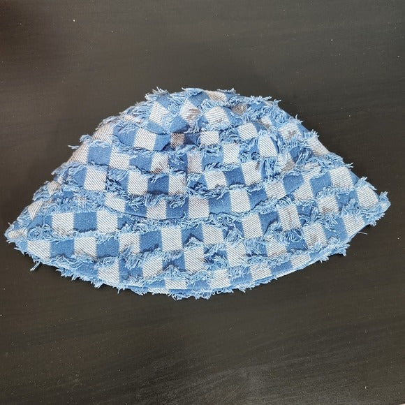 Frayed Denim Checkerboard Bucket Hat Size Large (58)