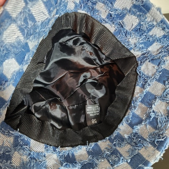 Frayed Denim Checkerboard Bucket Hat Size Large (58)