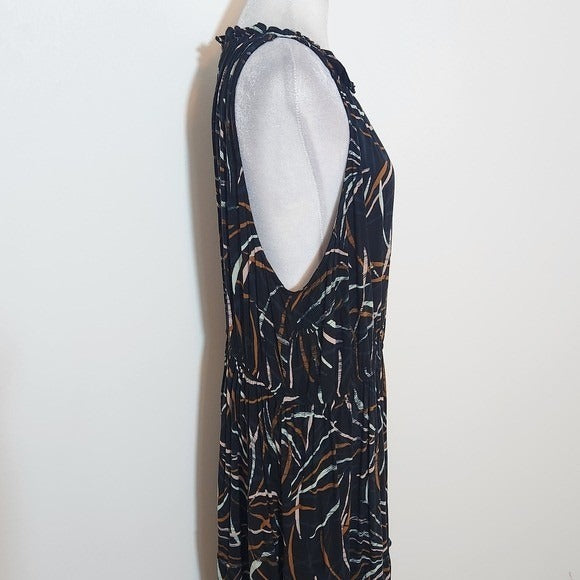 Ava & Viv Black Print Midi Dress Size 1X Plus Size Boho Midi Dress