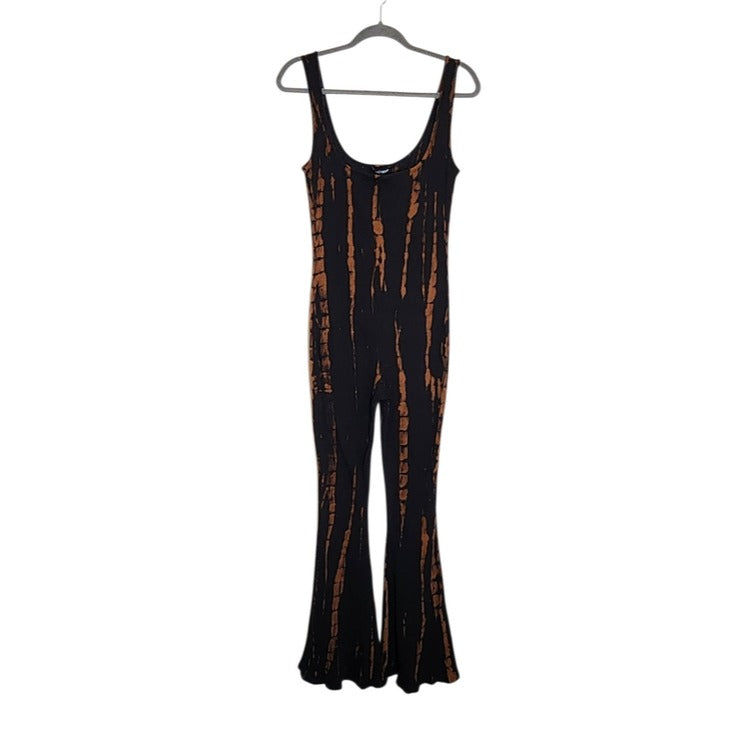Fashion Nova Black and Brown Tie-Dye Flare Jumpsuit NWT Size 1X