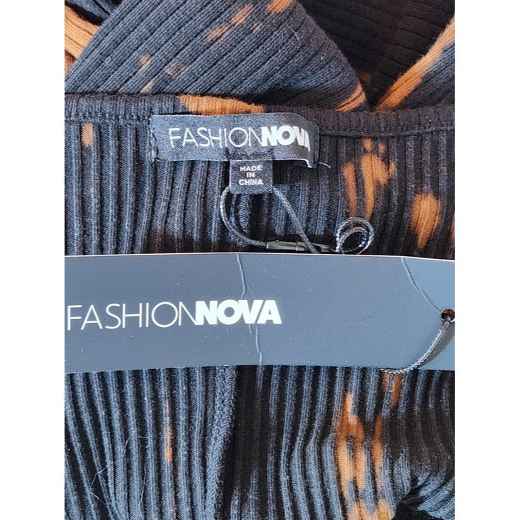Fashion Nova Black and Brown Tie-Dye Flare Jumpsuit NWT Size 1X