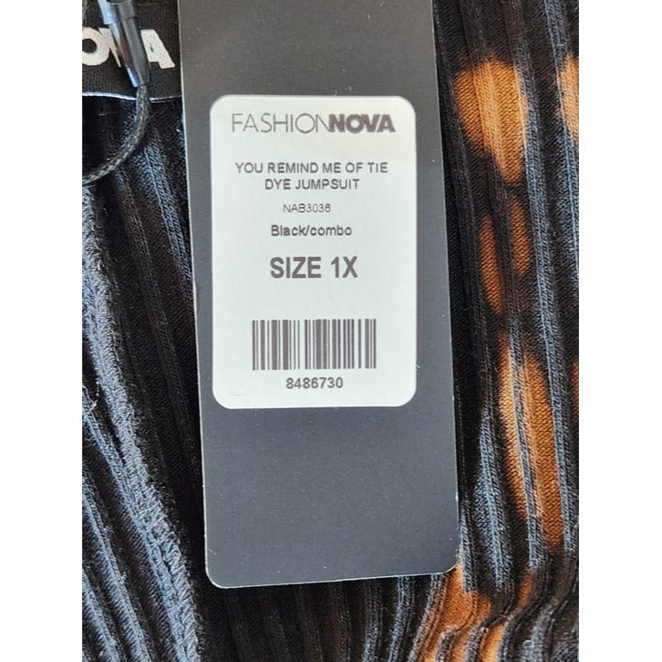 Fashion Nova Black and Brown Tie-Dye Flare Jumpsuit NWT Size 1X