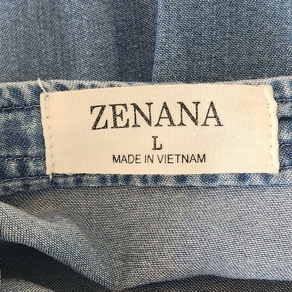 Zenana Chambray Denim Buttondown Shirt Size Large