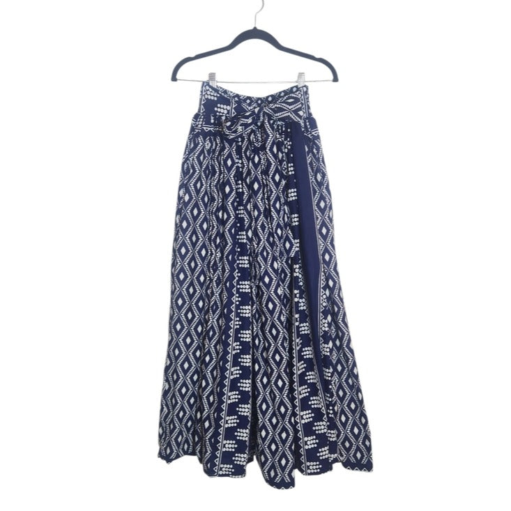 Advance Apparel Navy and White Print Boho Full Maxi Skirt Free Size