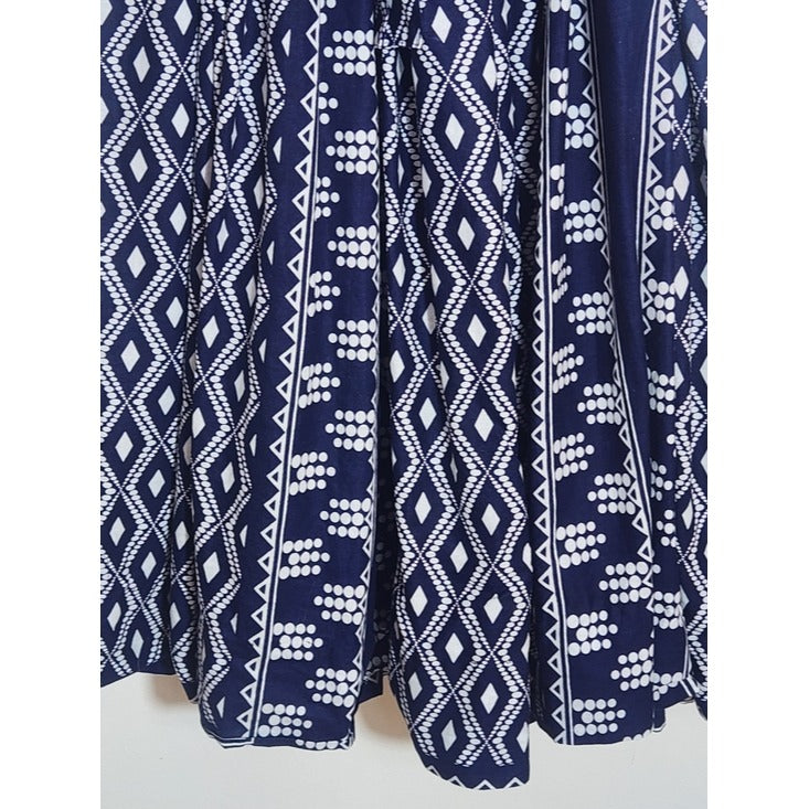 Advance Apparel Navy and White Print Boho Full Maxi Skirt Free Size