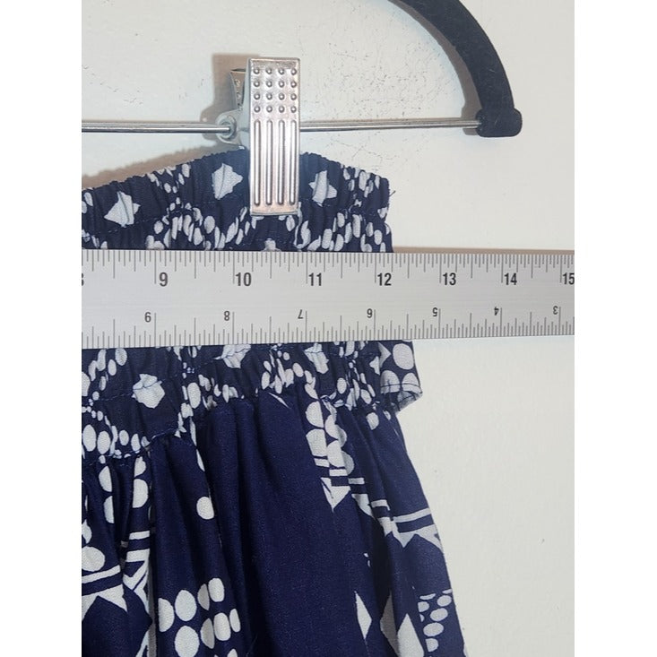Advance Apparel Navy and White Print Boho Full Maxi Skirt Free Size
