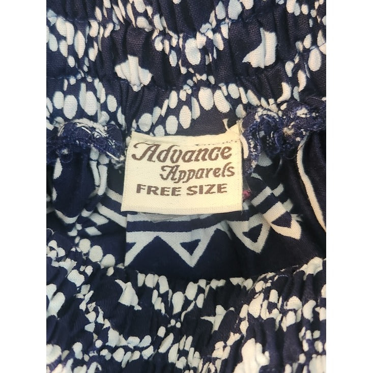 Advance Apparel Navy and White Print Boho Full Maxi Skirt Free Size