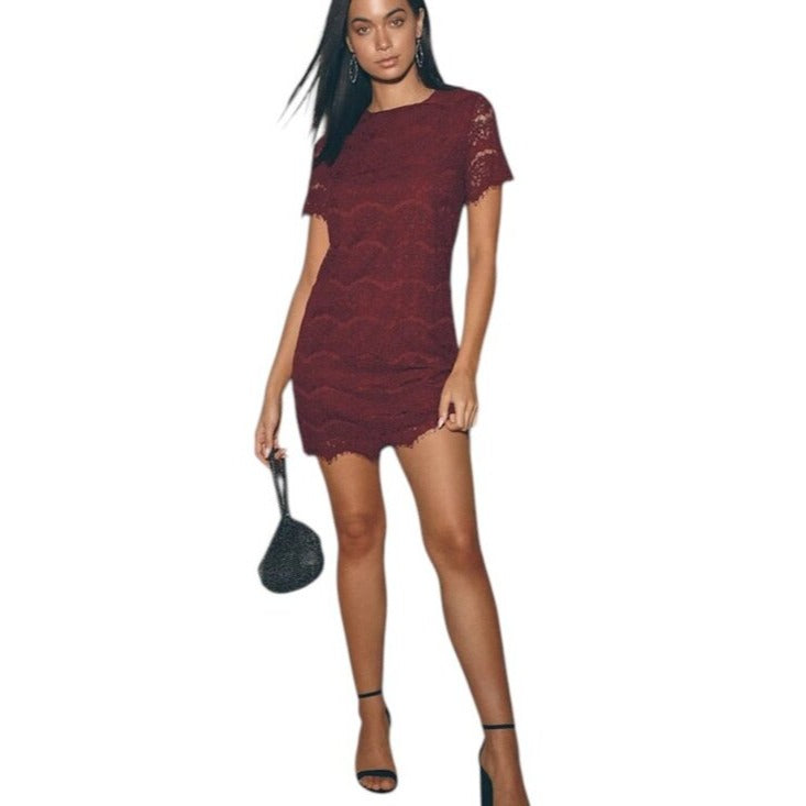 Lulus Burgundy Lace Mini Shift Dress NWT Size Large Wedding Guest