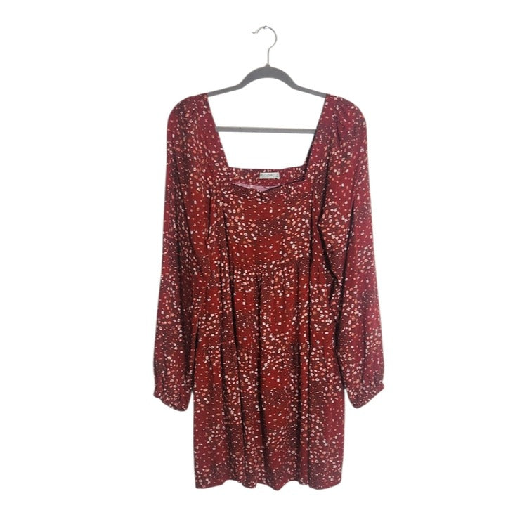 Arizona Square Neck Rust Red Floral Print Mini Dress Size Large