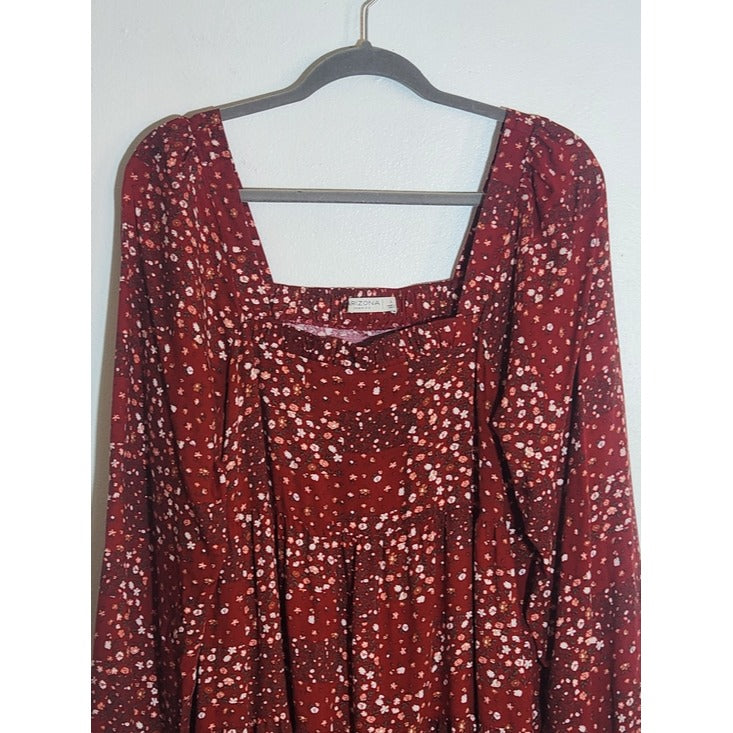 Arizona Square Neck Rust Red Floral Print Mini Dress Size Large
