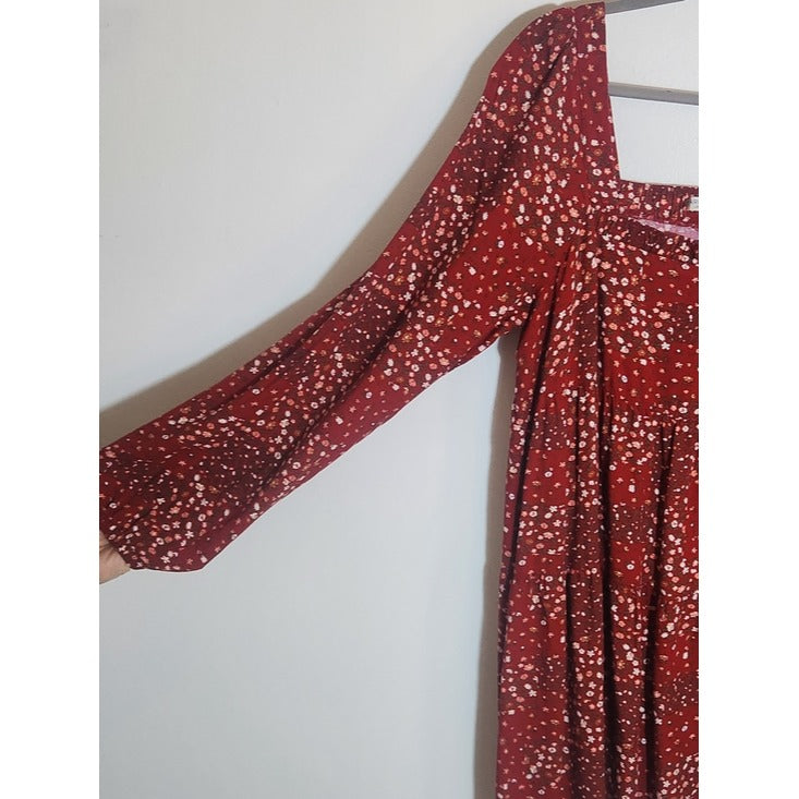 Arizona Square Neck Rust Red Floral Print Mini Dress Size Large