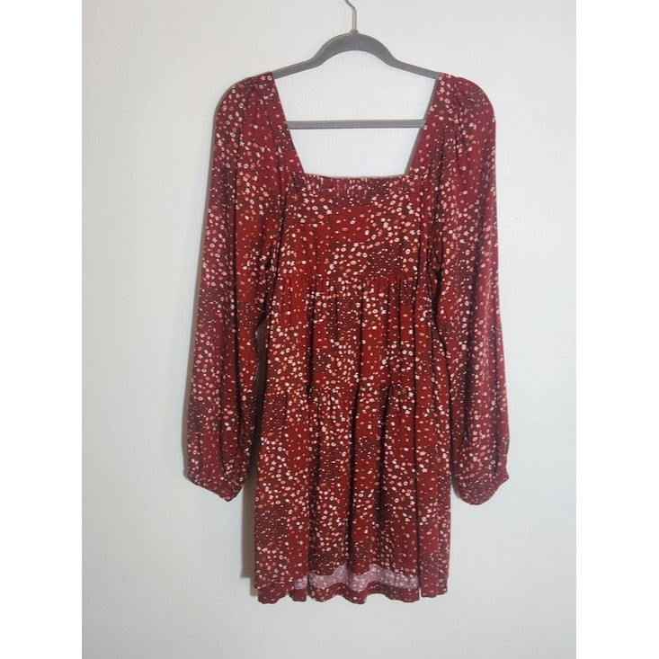 Arizona Square Neck Rust Red Floral Print Mini Dress Size Large