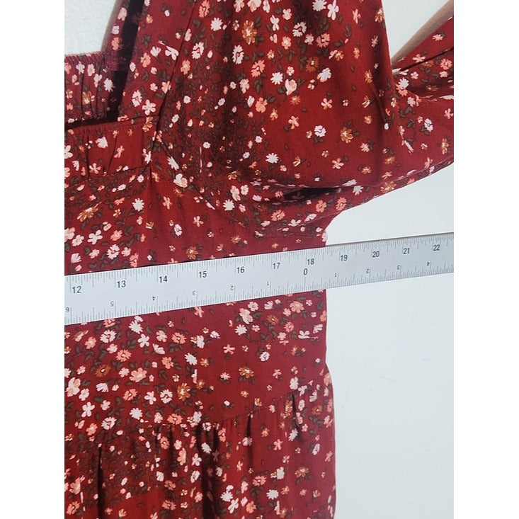 Arizona Square Neck Rust Red Floral Print Mini Dress Size Large