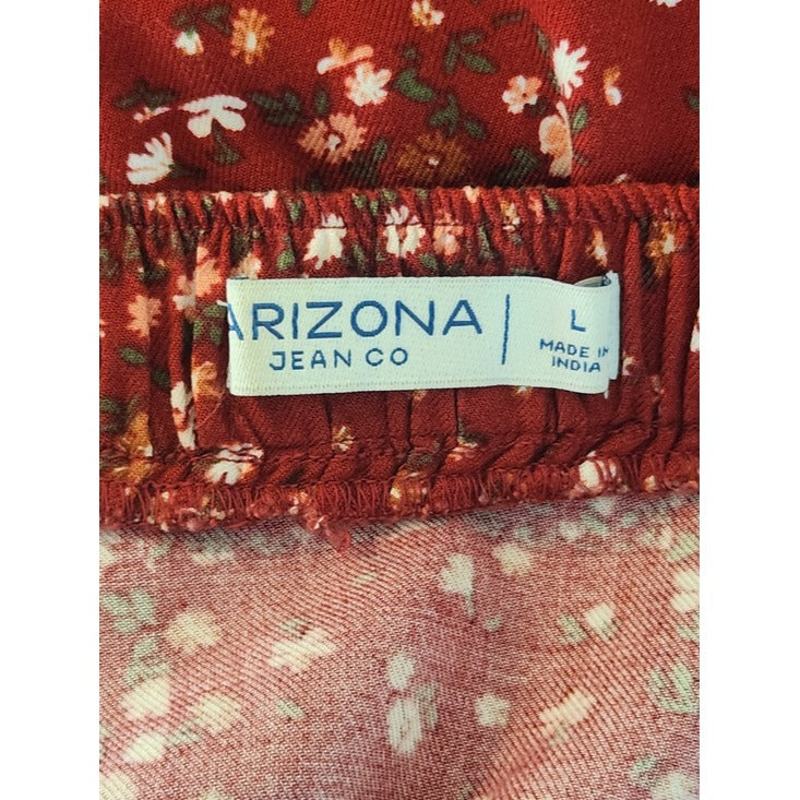 Arizona Square Neck Rust Red Floral Print Mini Dress Size Large