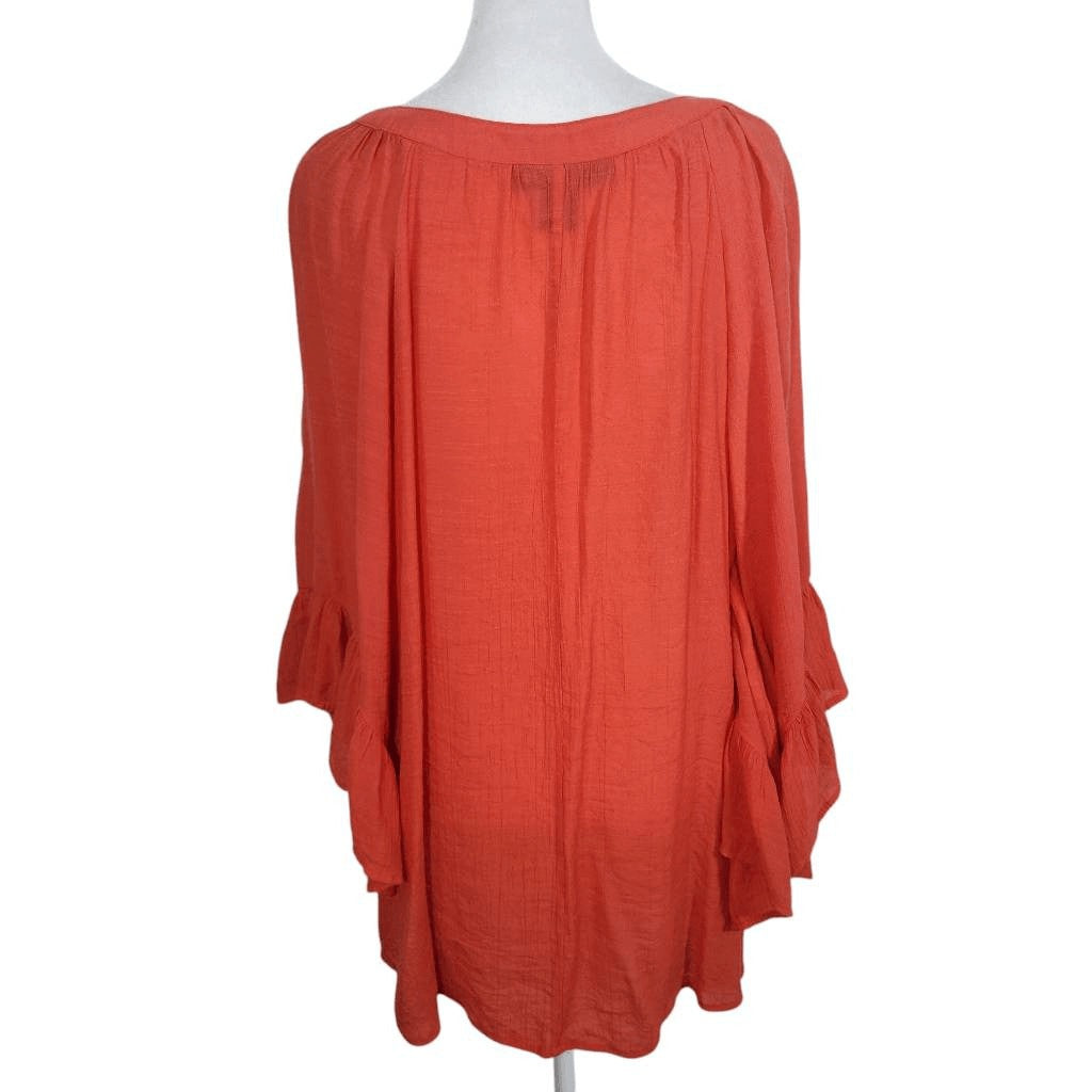 Ashley Stewart Orange Flowy Blouse with Ruffle Sleeves Size 14-16