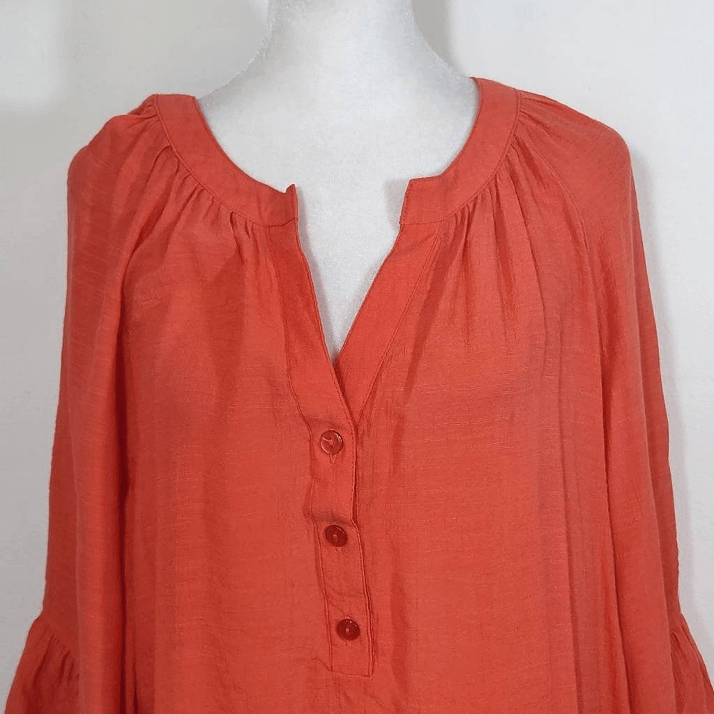 Ashley Stewart Orange Flowy Blouse with Ruffle Sleeves Size 14-16