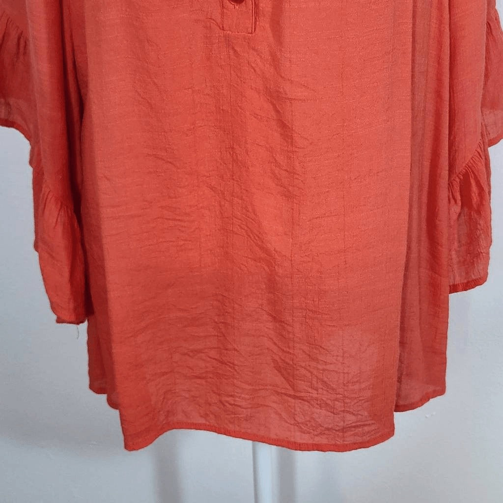 Ashley Stewart Orange Flowy Blouse with Ruffle Sleeves Size 14-16