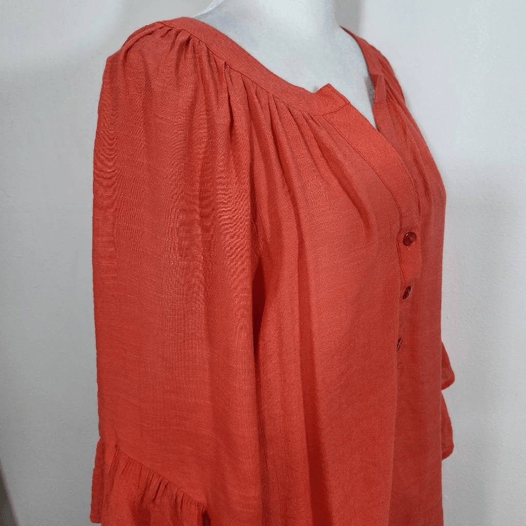 Ashley Stewart Orange Flowy Blouse with Ruffle Sleeves Size 14-16