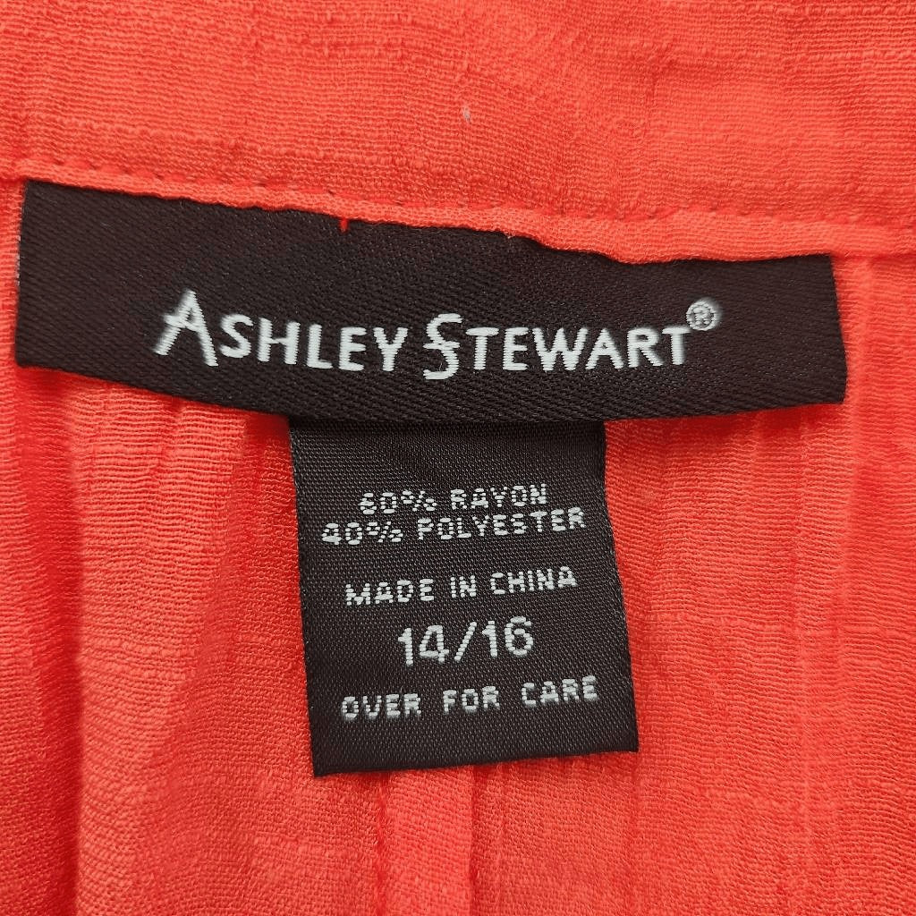 Ashley Stewart Orange Flowy Blouse with Ruffle Sleeves Size 14-16