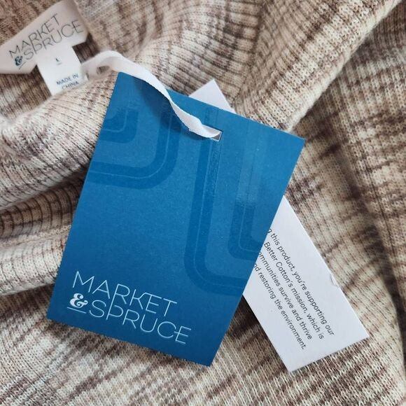 Market & Spruce Light Brown Mock Turtleneck Sweater Sz Large Ribbed Knit Top New