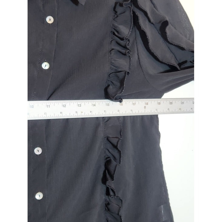 HYFVE Black Semi-Sheer Ruffle Button Down Shirt Size Medium