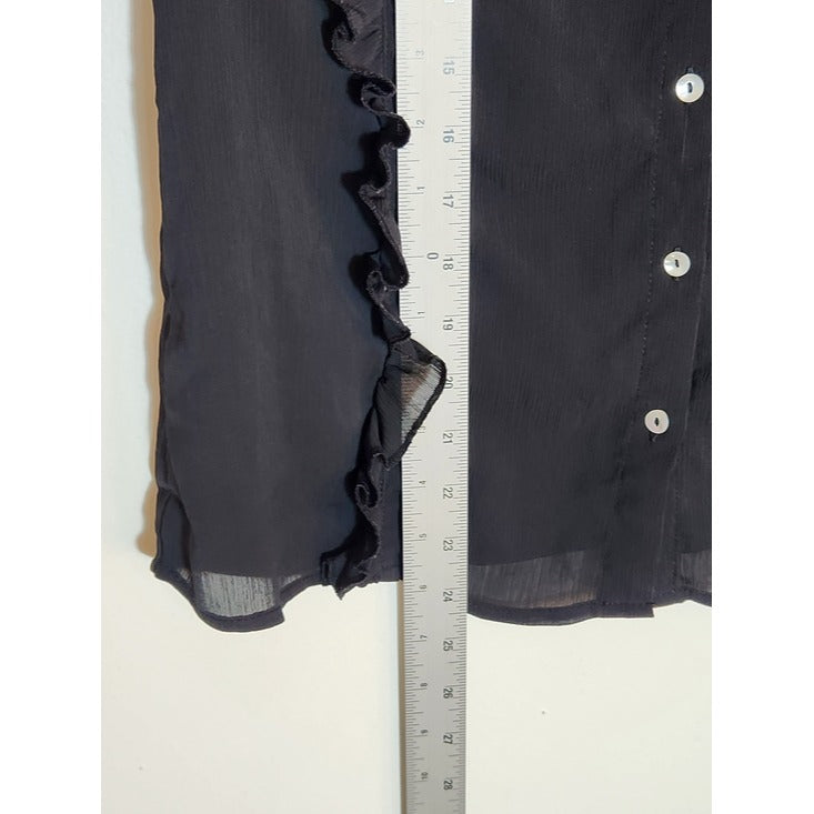 HYFVE Black Semi-Sheer Ruffle Button Down Shirt Size Medium