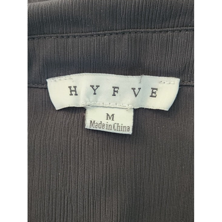 HYFVE Black Semi-Sheer Ruffle Button Down Shirt Size Medium
